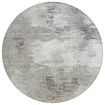 8' Beige Tan And Gray Round Abstract Washable Indoor Outdoor Area Rug