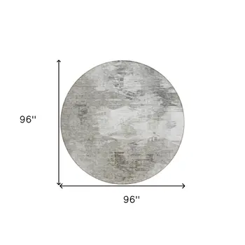 8' Beige Tan And Gray Round Abstract Washable Indoor Outdoor Area Rug