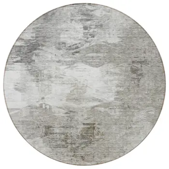 8' Beige Tan And Gray Round Abstract Washable Indoor Outdoor Area Rug
