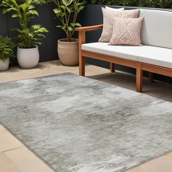 8' X 10' Beige Tan And Gray Abstract Washable Indoor Outdoor Area Rug