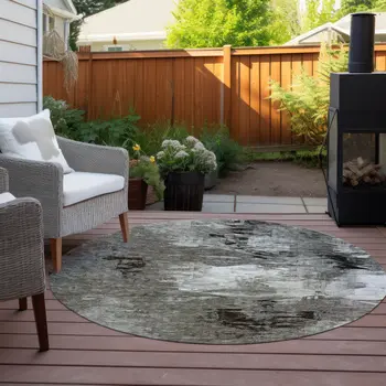 8' Taupe Beige And Ivory Round Abstract Washable Indoor Outdoor Area Rug
