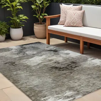 8' X 10' Taupe Beige And Ivory Abstract Washable Indoor Outdoor Area Rug