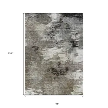 8' X 10' Taupe Beige And Ivory Abstract Washable Indoor Outdoor Area Rug