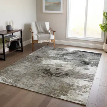 8' X 10' Taupe Beige And Ivory Abstract Washable Indoor Outdoor Area Rug