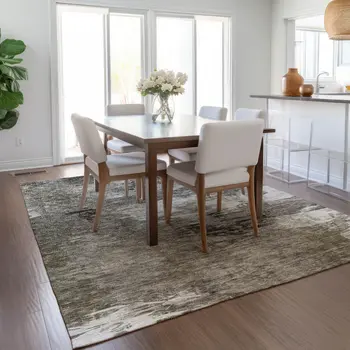 8' X 10' Taupe Beige And Ivory Abstract Washable Indoor Outdoor Area Rug