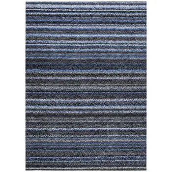 3' X 5' Denim Blue And Gray Striped Washable Indoor Outdoor Area Rug