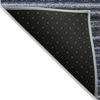 3' X 5' Denim Blue And Gray Striped Washable Indoor Outdoor Area Rug