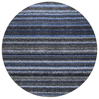 8' Denim Blue And Gray Round Striped Washable Indoor Outdoor Area Rug