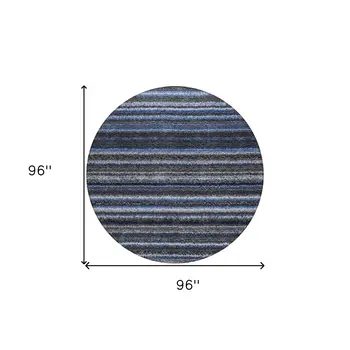 8' Denim Blue And Gray Round Striped Washable Indoor Outdoor Area Rug
