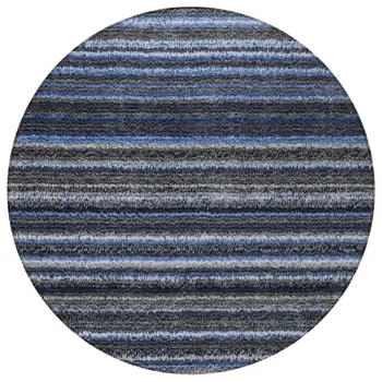 8' Denim Blue And Gray Round Striped Washable Indoor Outdoor Area Rug
