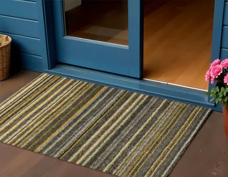 3' X 5' Gold Beige And Wheat Striped Washable Indoor Outdoor Area Rug
