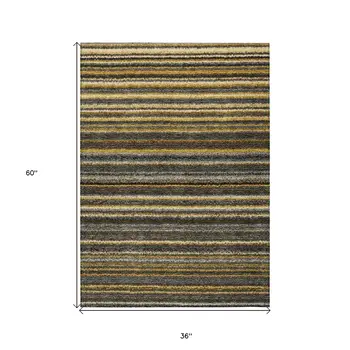 3' X 5' Gold Beige And Wheat Striped Washable Indoor Outdoor Area Rug