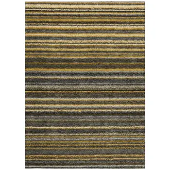 5' X 8' Gold Beige And Wheat Striped Washable Indoor Outdoor Area Rug