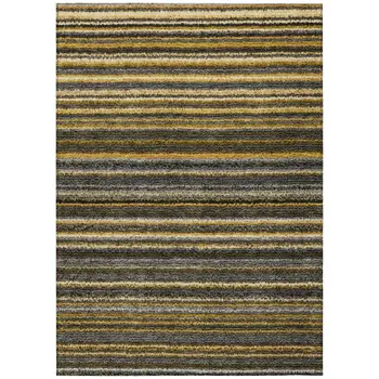5' X 8' Gold Beige And Wheat Striped Washable Indoor Outdoor Area Rug