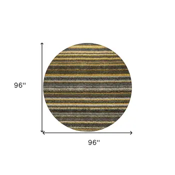8' Gold Beige And Wheat Round Striped Washable Indoor Outdoor Area Rug