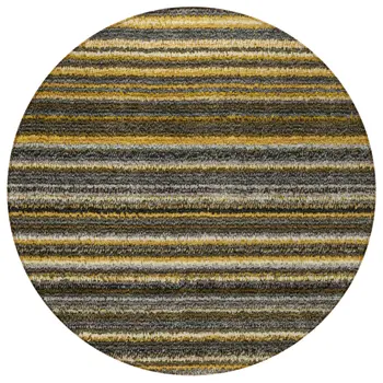 8' Gold Beige And Wheat Round Striped Washable Indoor Outdoor Area Rug
