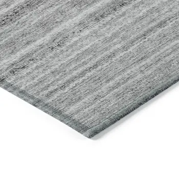 3' X 5' Gray Silver And Charcoal Striped Washable Indoor Outdoor Area Rug