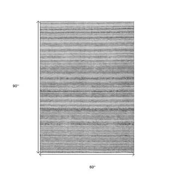 5' X 8' Gray Silver And Charcoal Striped Washable Indoor Outdoor Area Rug