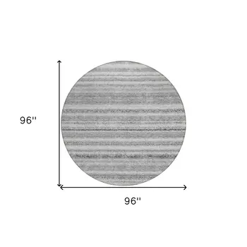 8' Gray Silver And Charcoal Round Striped Washable Indoor Outdoor Area Rug