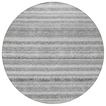 8' Gray Silver And Charcoal Round Striped Washable Indoor Outdoor Area Rug