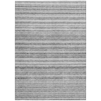 8' X 10' Gray Silver And Charcoal Striped Washable Indoor Outdoor Area Rug