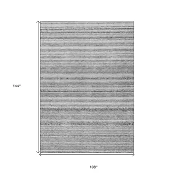 9' X 12' Gray Silver And Charcoal Striped Washable Indoor Outdoor Area Rug