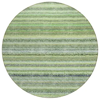 8' Artichoke Green And Olive Green Round Striped Washable Indoor Outdoor Area Rug