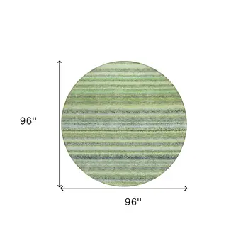 8' Artichoke Green And Olive Green Round Striped Washable Indoor Outdoor Area Rug