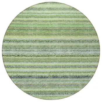 8' Artichoke Green And Olive Green Round Striped Washable Indoor Outdoor Area Rug