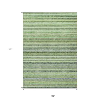 8' X 10' Artichoke Green And Olive Green Striped Washable Indoor Outdoor Area Rug