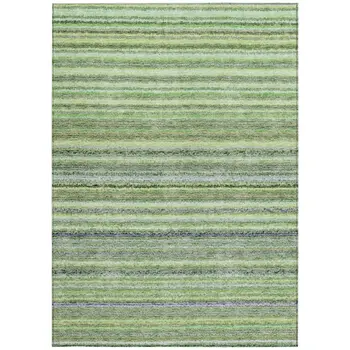 9' X 12' Artichoke Green And Olive Green Striped Washable Indoor Outdoor Area Rug