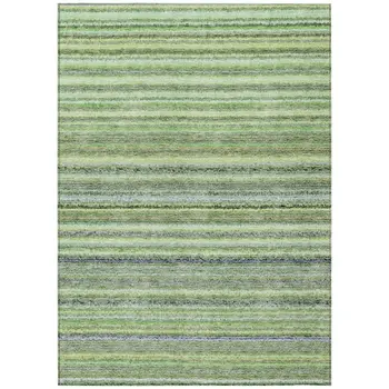 9' X 12' Artichoke Green And Olive Green Striped Washable Indoor Outdoor Area Rug