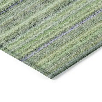 9' X 12' Artichoke Green And Olive Green Striped Washable Indoor Outdoor Area Rug