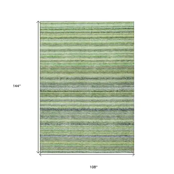 9' X 12' Artichoke Green And Olive Green Striped Washable Indoor Outdoor Area Rug