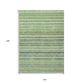 10' X 14' Artichoke Green And Olive Green Striped Washable Indoor Outdoor Area Rug