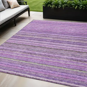 5' X 8' Purple Eggplant And Lilac Striped Washable Indoor Outdoor Area Rug