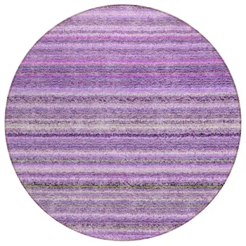 8' Purple Eggplant And Lilac Round Striped Washable Indoor Outdoor Area Rug
