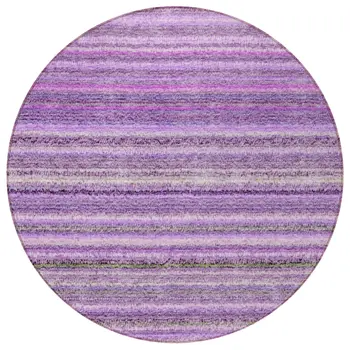 8' Purple Eggplant And Lilac Round Striped Washable Indoor Outdoor Area Rug
