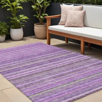 8' X 10' Purple Eggplant And Lilac Striped Washable Indoor Outdoor Area Rug