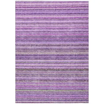8' X 10' Purple Eggplant And Lilac Striped Washable Indoor Outdoor Area Rug