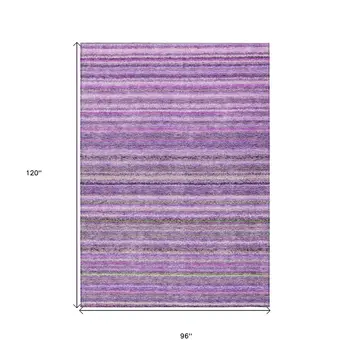 8' X 10' Purple Eggplant And Lilac Striped Washable Indoor Outdoor Area Rug