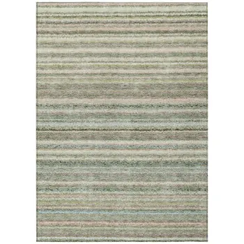 5' X 8' Sage Mint Green And Beige Striped Washable Indoor Outdoor Area Rug