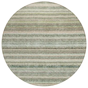 8' Sage Mint Green And Beige Round Striped Washable Indoor Outdoor Area Rug