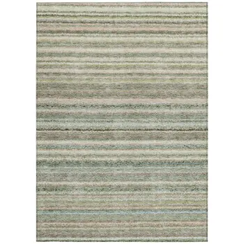 8' X 10' Sage Mint Green And Beige Striped Washable Indoor Outdoor Area Rug