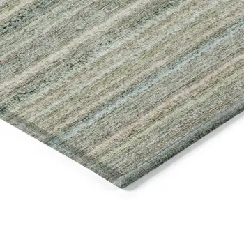 8' X 10' Sage Mint Green And Beige Striped Washable Indoor Outdoor Area Rug