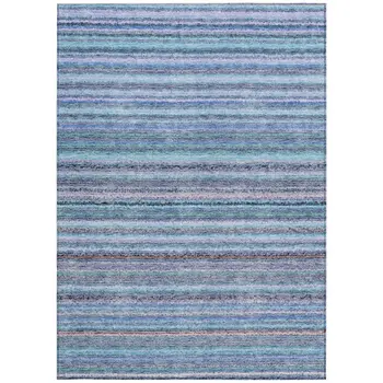 5' X 8' Sky Blue And Navy Blue Striped Washable Indoor Outdoor Area Rug