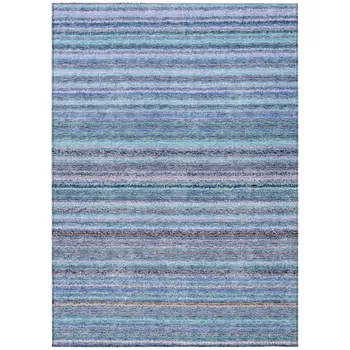 5' X 8' Sky Blue And Navy Blue Striped Washable Indoor Outdoor Area Rug