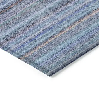 5' X 8' Sky Blue And Navy Blue Striped Washable Indoor Outdoor Area Rug