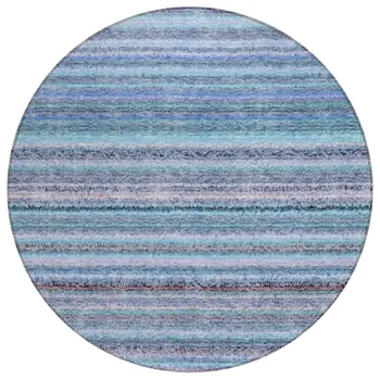 8' Sky Blue And Navy Blue Round Striped Washable Indoor Outdoor Area Rug