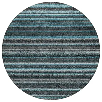 8' Teal Blue Sky Blue And Gray Round Striped Washable Indoor Outdoor Area Rug